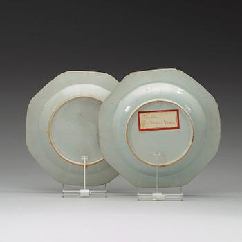 A set of four (2+2) 'double peacock' dishes, Qing dynasty, Qianlong (1736-95).