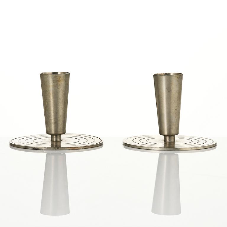 Ystad-Metall, a pair of candlesticks and a tray, 1938-42.