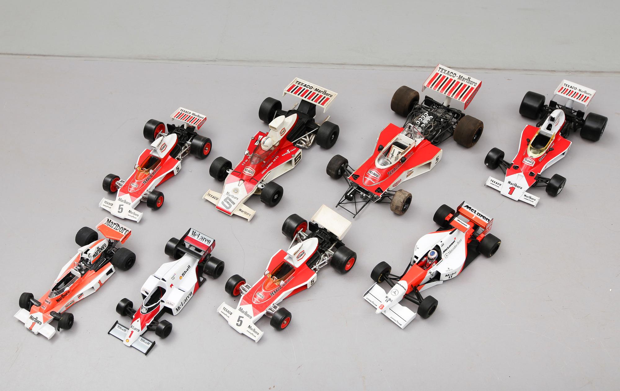 MODELLBILAR, samling Mc Laren Formel 1, 8 st, 1900-talets senare del.