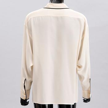 Two Chanel Crepe de Chine Cream Coloured Silk Blouses.