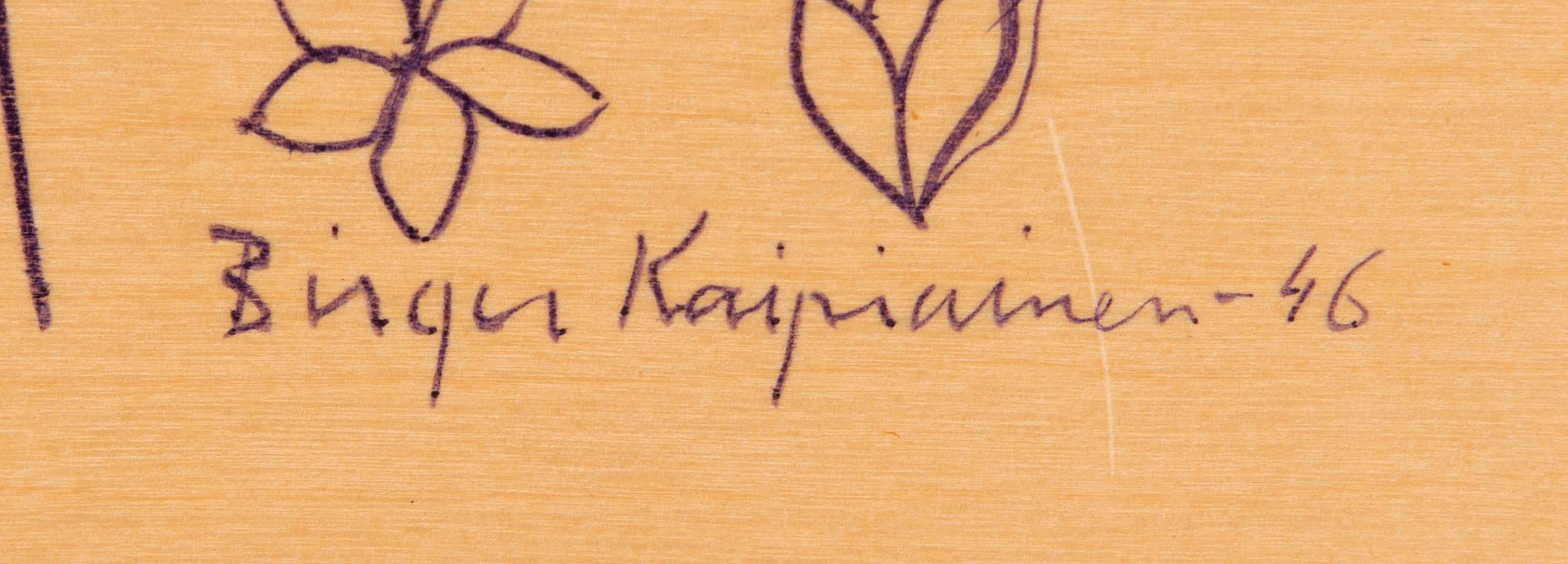 Birger Kaipiainen, drawing, lilac ink on plywood, signed and dated -46.