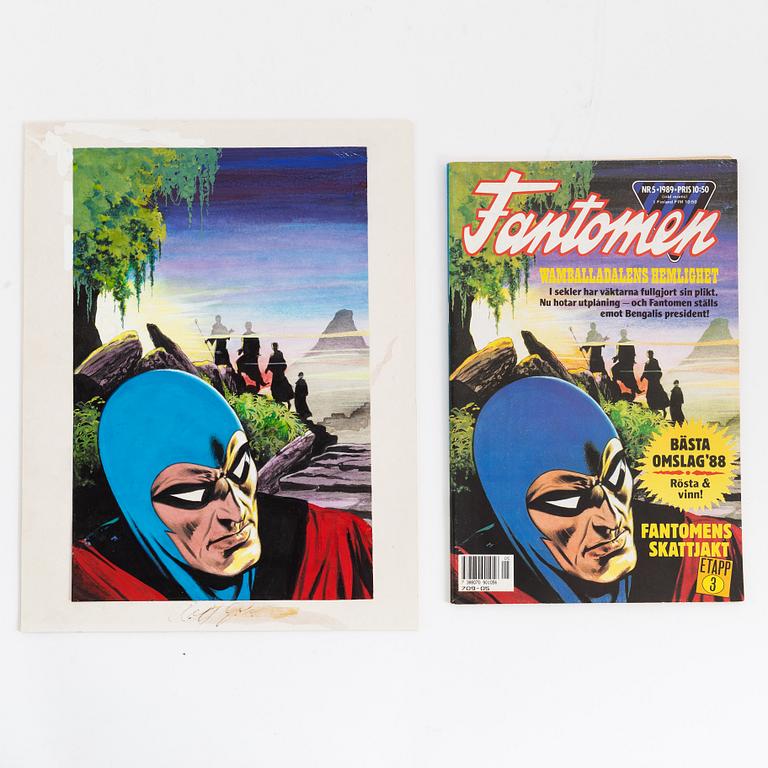 Rolf Gohs, gouache & inkk, 3, signed. Covers for Fantomen, 1980's.