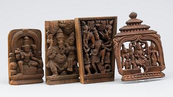 VÄGGRELIEFER, 4 st, Indien 1900-tal.