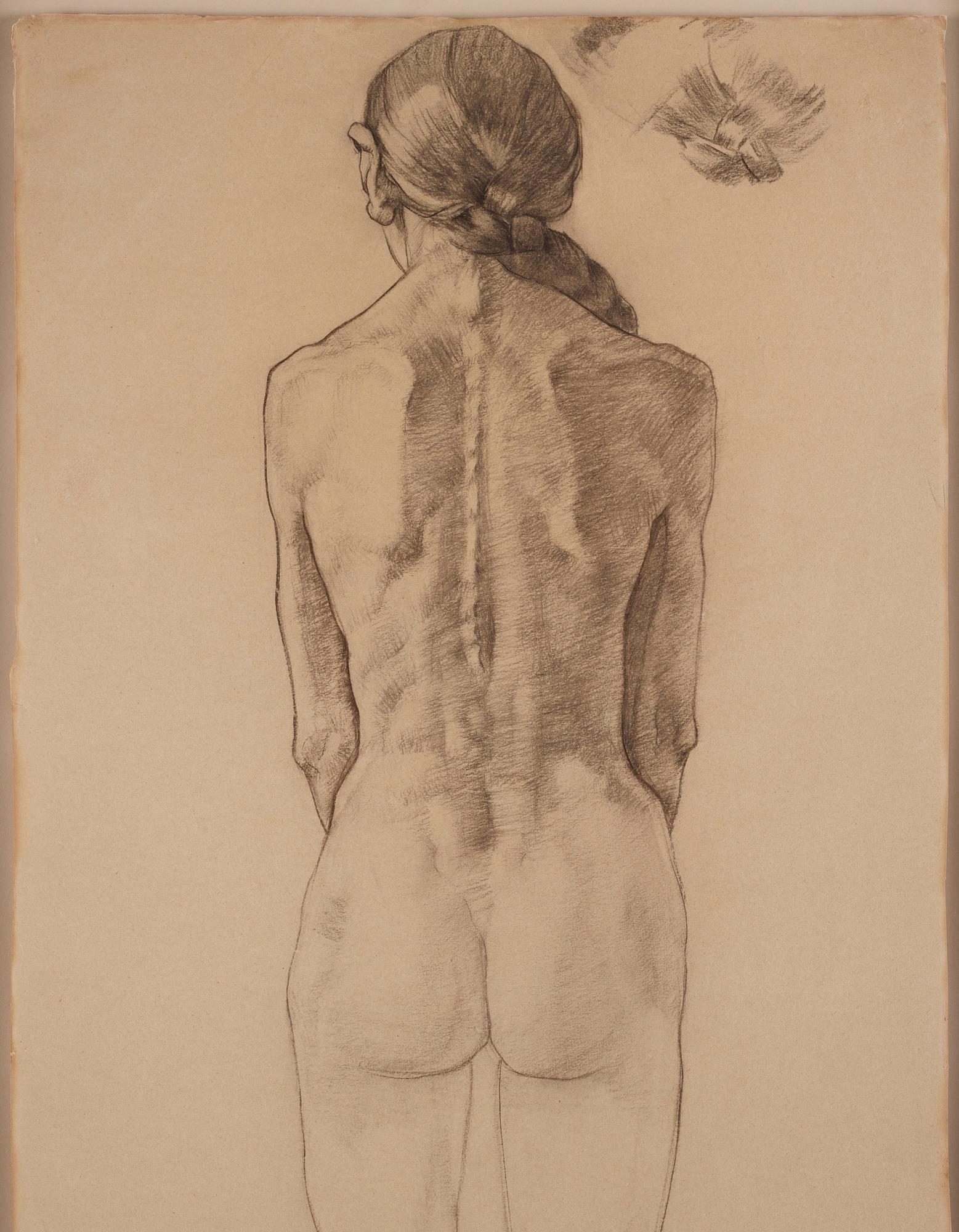 Lotte Laserstein, "Rückenakt eines stehenden Mädchens mit Zopf".