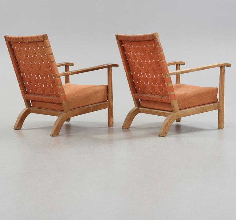 Axel Einar Hjorth, possibly, a pair of pine armchairs, Nordiska Kompaniet, Sweden 1930's-40's.