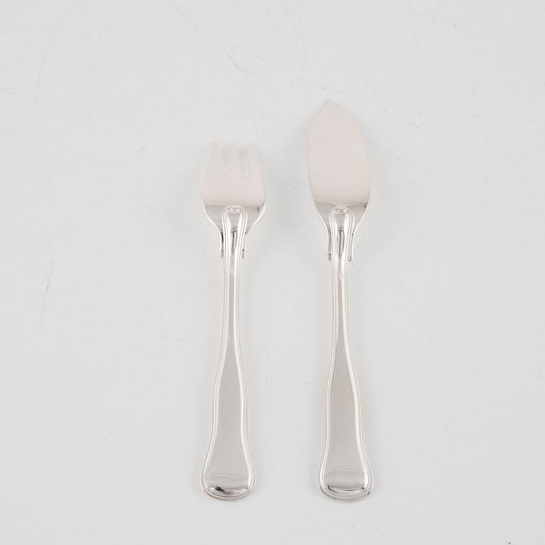 Fiskbestick, 24 delar, silver, modell Gammal Dansk, Cohr, Danmark samt med svensk importstämpel.