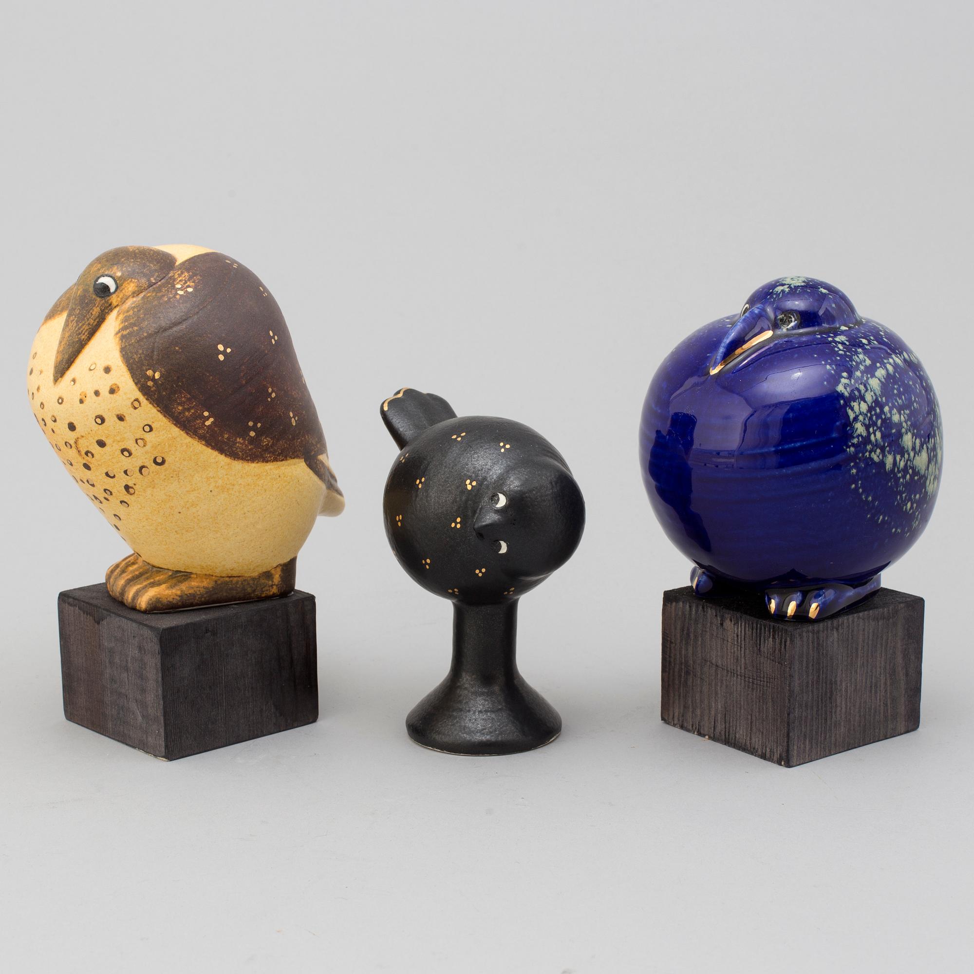 LISA LARSON, figuriner 3 st, stengods, serien 'Fåglarna Fenix