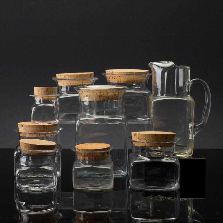 SIGNE PERSSON-MELIN, glas,  8+1 st, "Sill i kvadrat" för Boda Nova 1900-talets andra hälft.