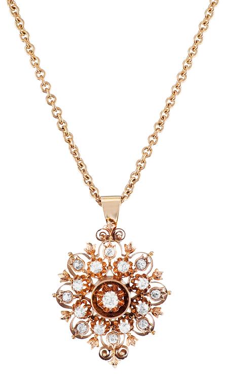 A DIAMOND PENDANT WITH CHAIN.