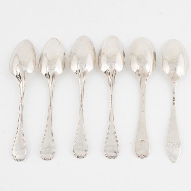 Six Swedish Silver Tablespoons, including with mark of Paul Romare, Helsingborg 1797.