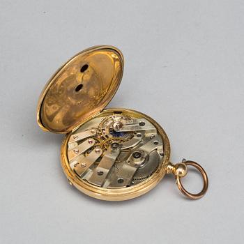 FICKUR, guld 18K, Schweiz, Linderoth Stockholm omkring 1890. Totalvikt 69 gram.