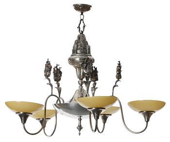 773. An Atelier Torndahl silver plated chandelier, Perstorp, Sweden 1920-30's.