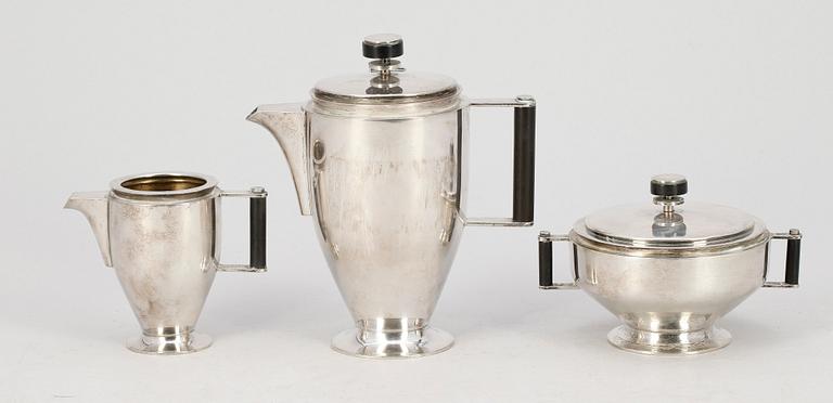 KAFFESERVIS, 3 delar, silver, art deco, svenska importstämplar 1936. Tot vikt ca 570 gram.