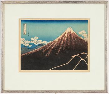 Katsushika Hokusai, after, a woodblock print, in colours, 20th century.