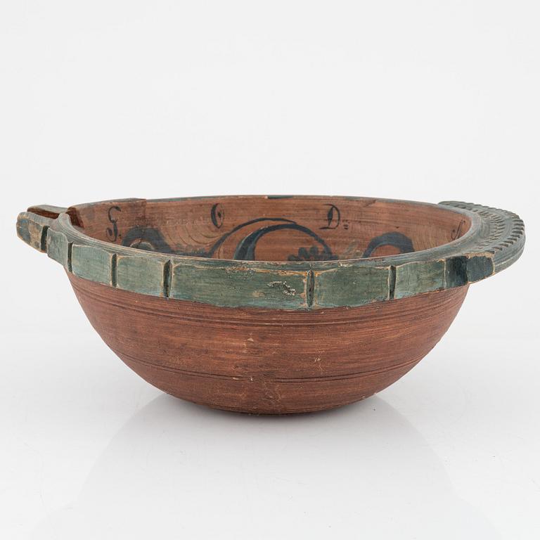 A lathed and painted bowl dated 1783.