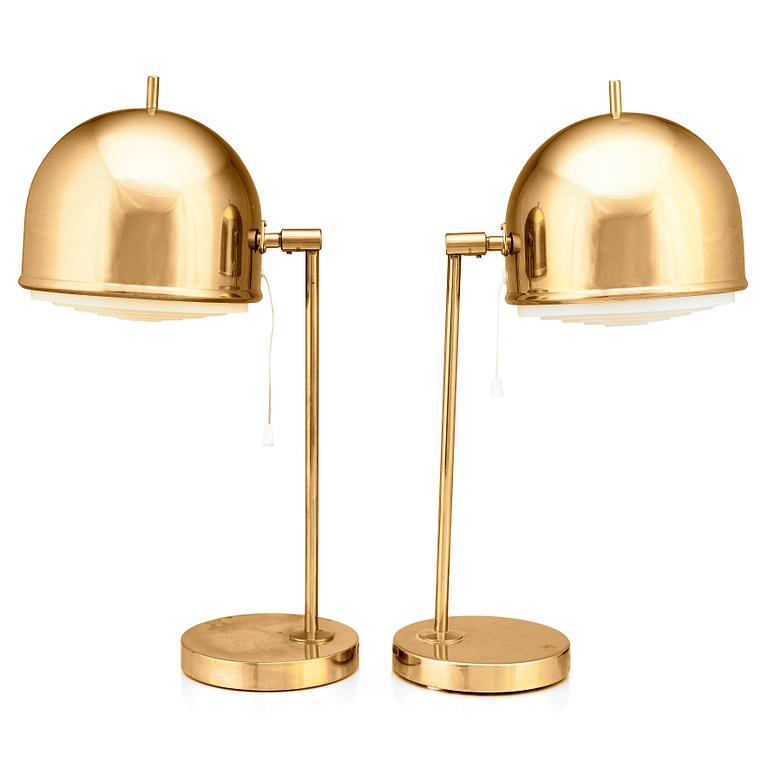 Eje Ahlgren, a pair of brass table lamps, model 'B-075', Bergboms, Sweden, 1960-70s.