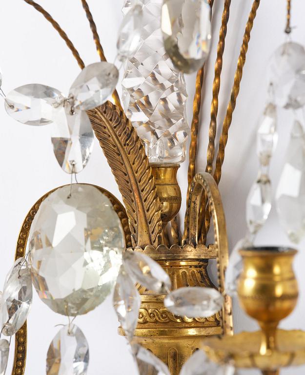 Vägglystrar, ett par, för två ljus, 1800-tal, Louis XVI-stil.