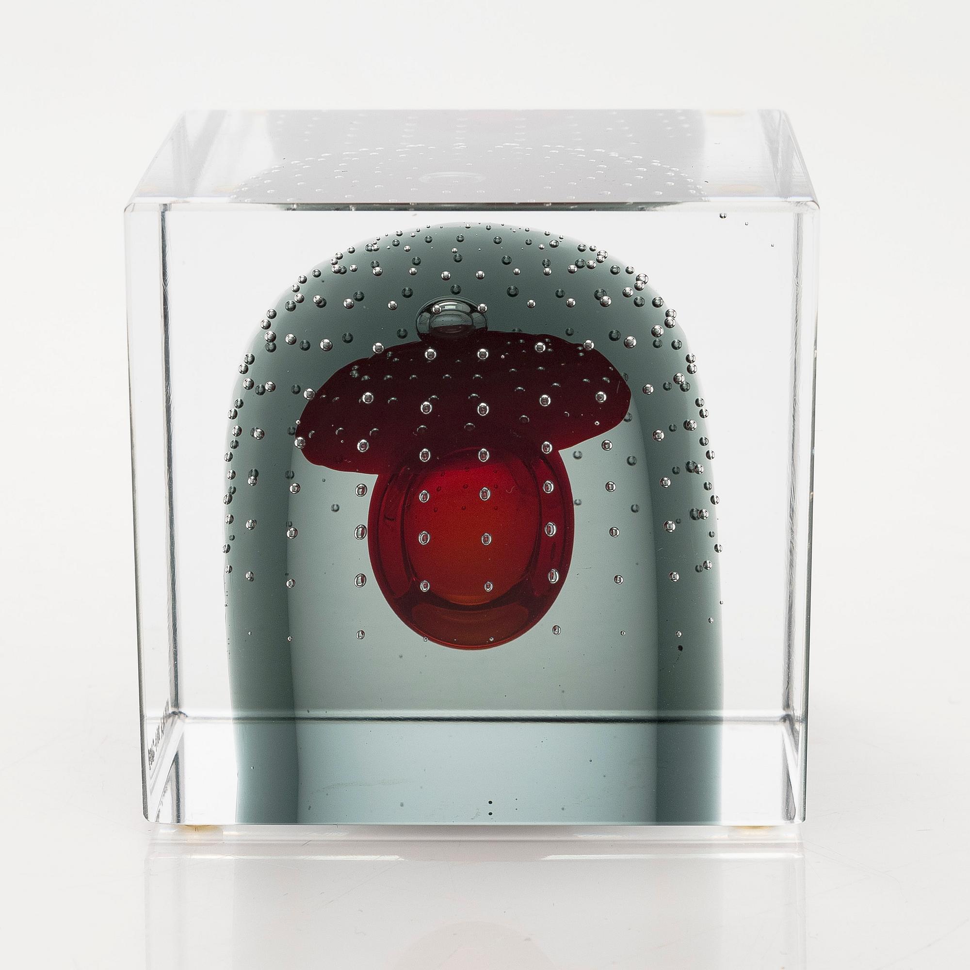 Oiva Toikka, a jubilee glass cube 2001, signed Oiva Toikka Nuutajärvi 2001 93/120 Iittala 1881-2001.
