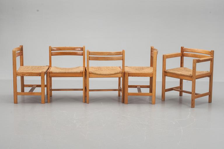 KARMSTOL och STOLAR, 4 st, Börge Mogensen, Karl Andersson och söner, etikettmärkt.