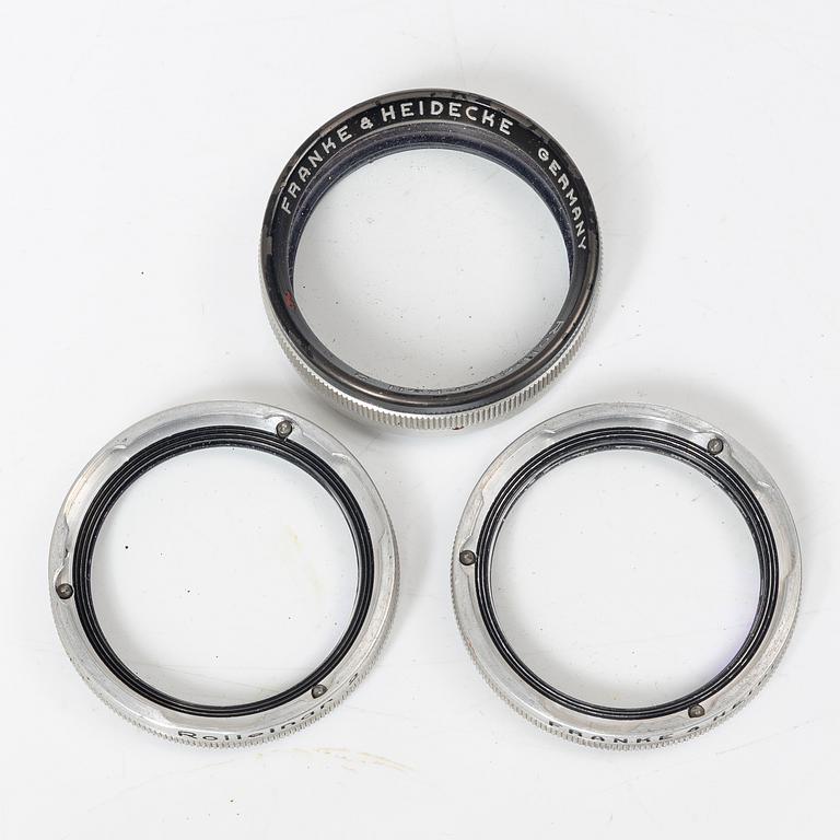 Mellanformatskamera, Rolleiflex, med väska och tillbehör, Franke & Heidecke, 1900-talets mitt, Tyskland.