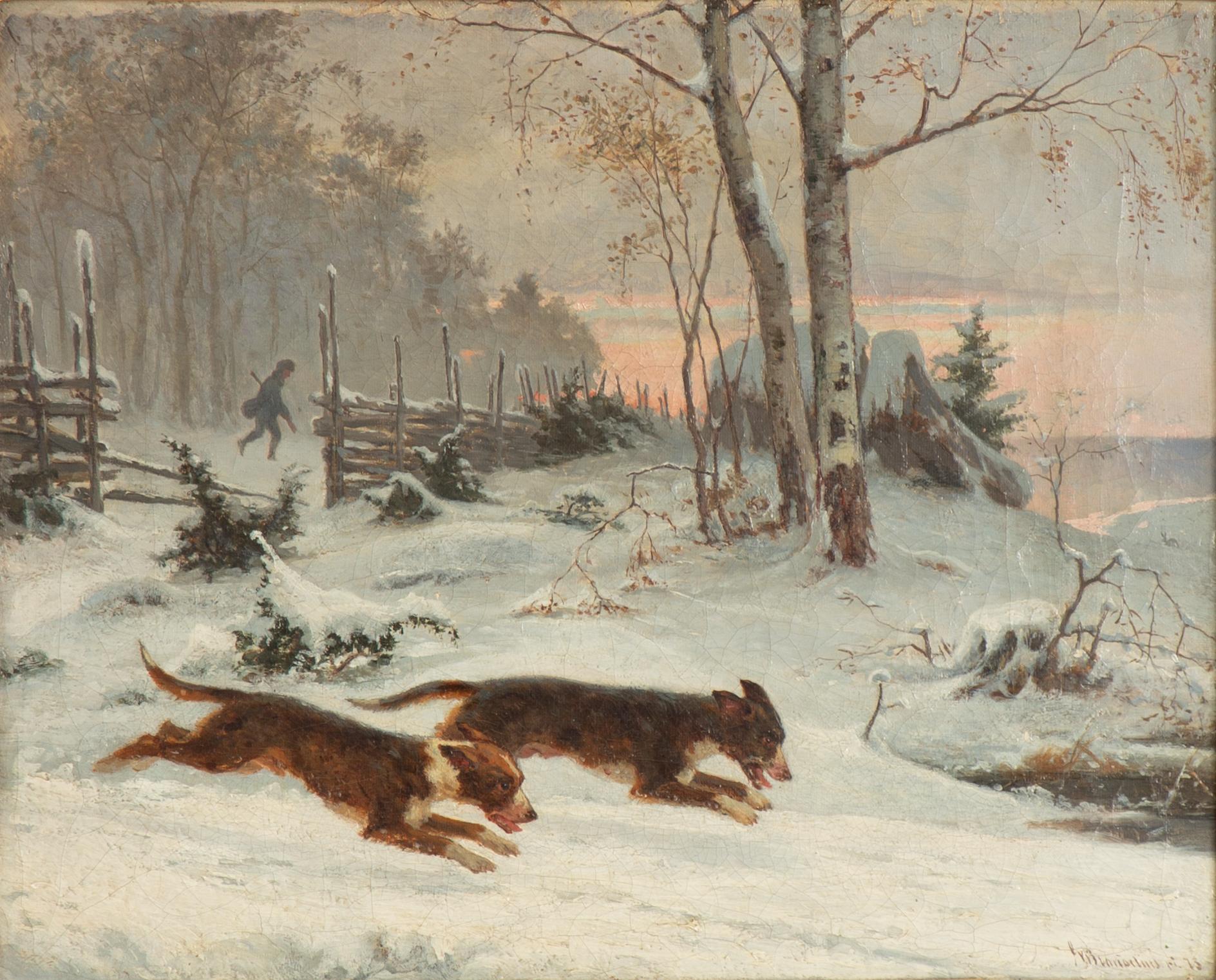 Gustaf Brandelius, Jakthundar i vinterlandskap.