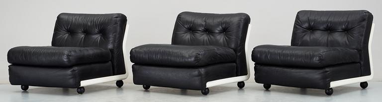 A set of three 'Amanta' black leather easy chairs by C&B, Italy.