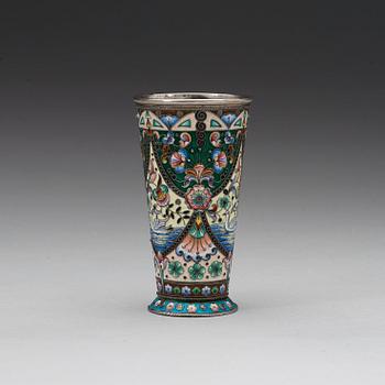 A Russian early 20th century silver and enamel beaker, maks of Konstantin Skvortsov, Moscow 1899-1908.