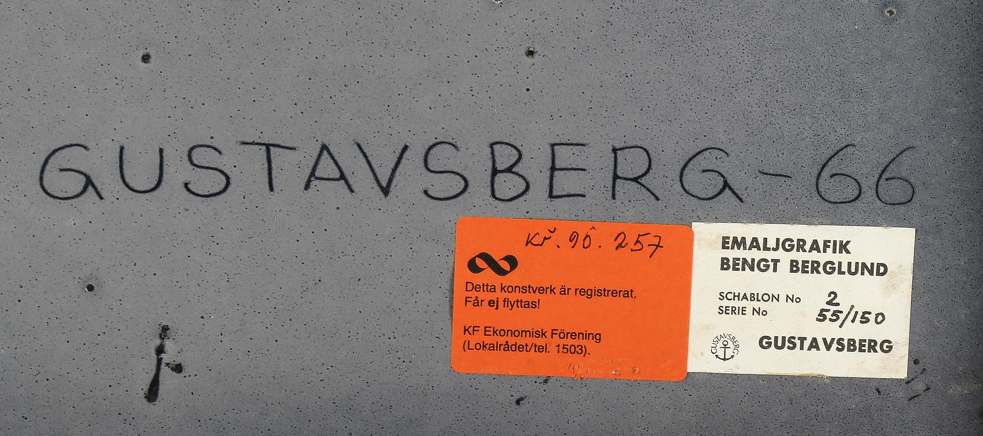 VÄGGPLATTA, emalj på plåt, Bengt Berglund, numrerad 55/150, Gustavsberg 1966.