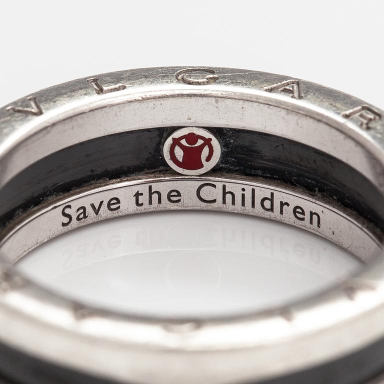 Bulgari, Ring, "Save the Children", sterlingsilver, keramisk dekor. Italien. Märkt N98E9P, Made in Italy.