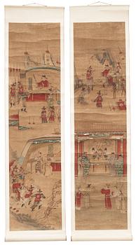Two hanging scrolls with military scenes, Qing dynasty, 19th Century.