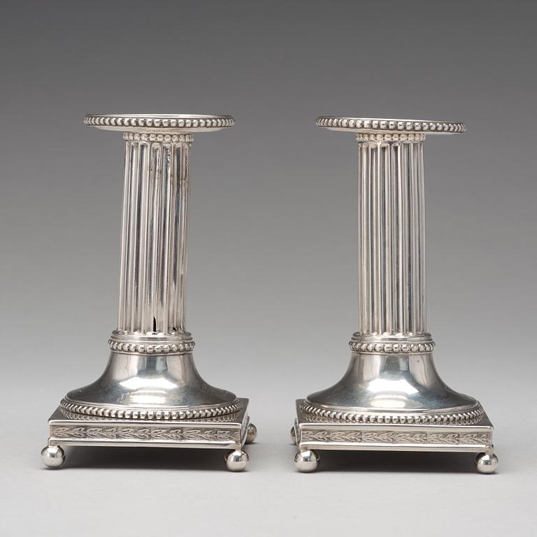 A pair of Swedish 18th century silver candlesticks, mark of Johan Ekholm, Stockholm 1799.