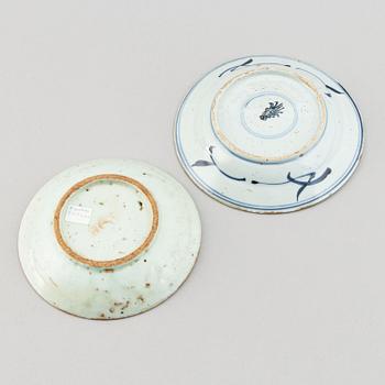 A group of 13 (11+2) blue and white bowls and dishes, Ming, Qing and, Japan, also  20th century.