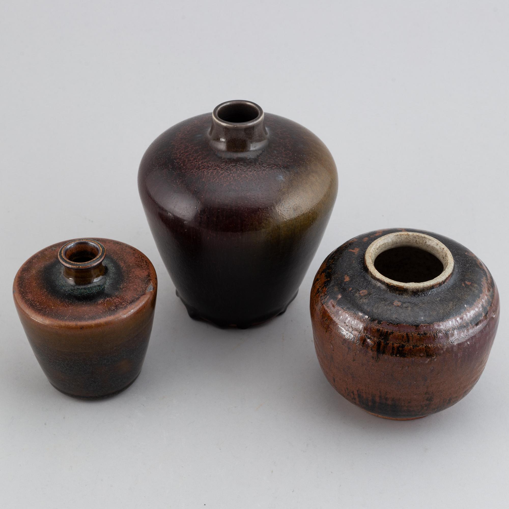 Rolf Palm, three 1960s glazed stoneware vases, signed Palm, Mölle.