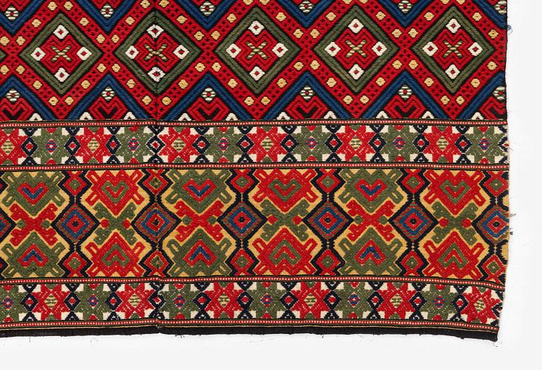 A flat-weave (krabbasnår) bed cover, c. 215 x 118 cm, South-West Scania, dated 1844.