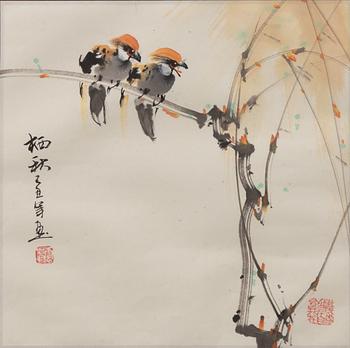 Unidentified artists, three Chinese paintings, around 2000.