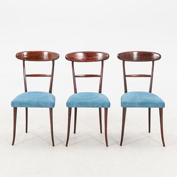 A set of six Italian Mid 1900s walnut chairs.
