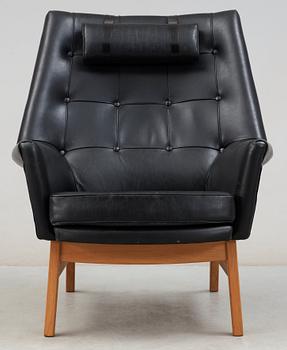 A Tove & Edvard Kindt- Larsen 'Glimminge' oak and black leather armchair, 1960's.