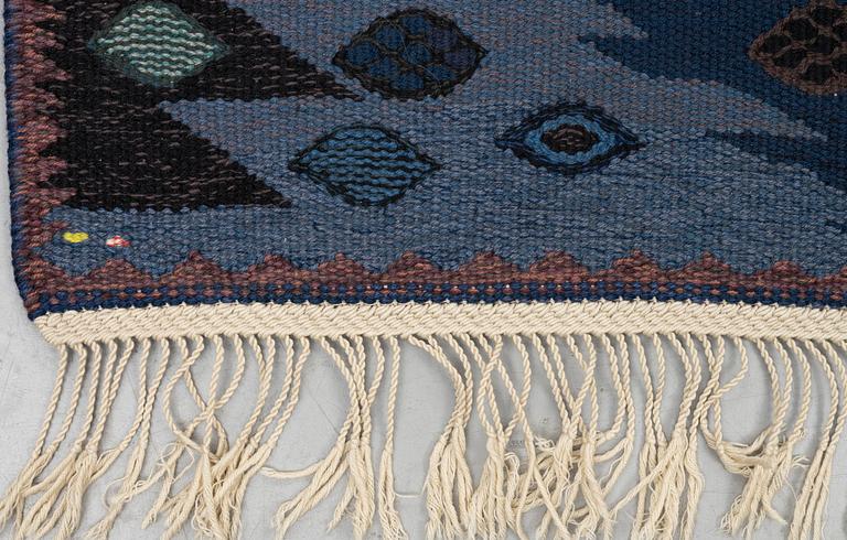 Barbro Nilsson, a carpet, "Tånga blå", flat weave, ca 243,5 x 173 cm, signed AB MMF BN.