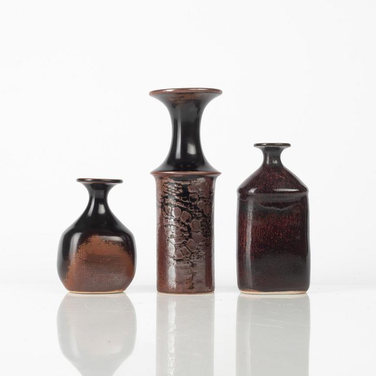 Stig Lindberg, three stoneware vases, Gustavsbergs Studio, Sweden, 1970-1971.