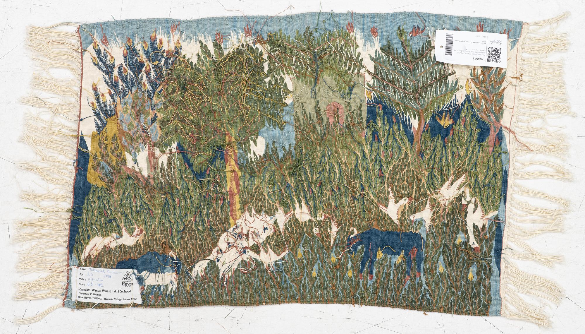 Ramses Wissa Wassef, Vävnad, gobelängteknik, Harania, Egypten, ca 64 x 42 cm.