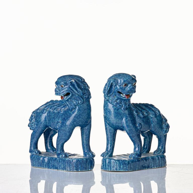 A pair of robbins egg glazed buddhist lions, Qing dynasty, 19th Century.