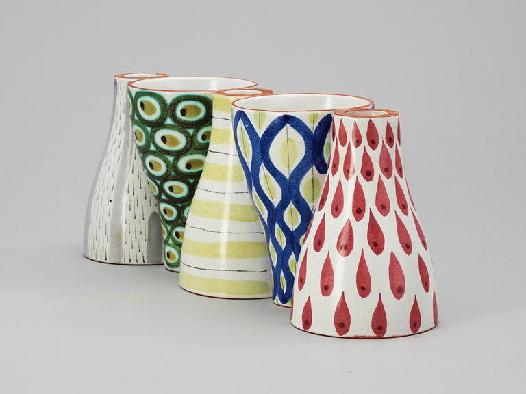 A Stig Lindberg faience vase/candlestick, "Snurran", Gustavsberg studio 1940's.