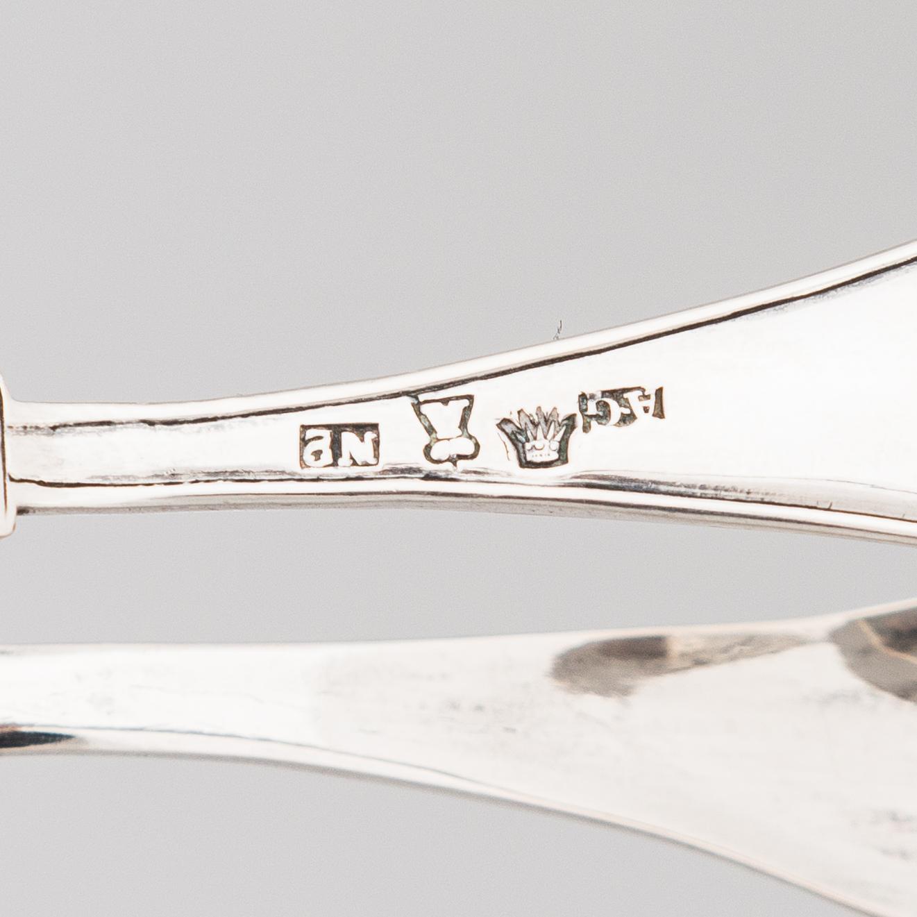 Sokeripihtejä, 3 kpl, hopeaa, Turku, Porvoo ja Göteborg 1841-46.