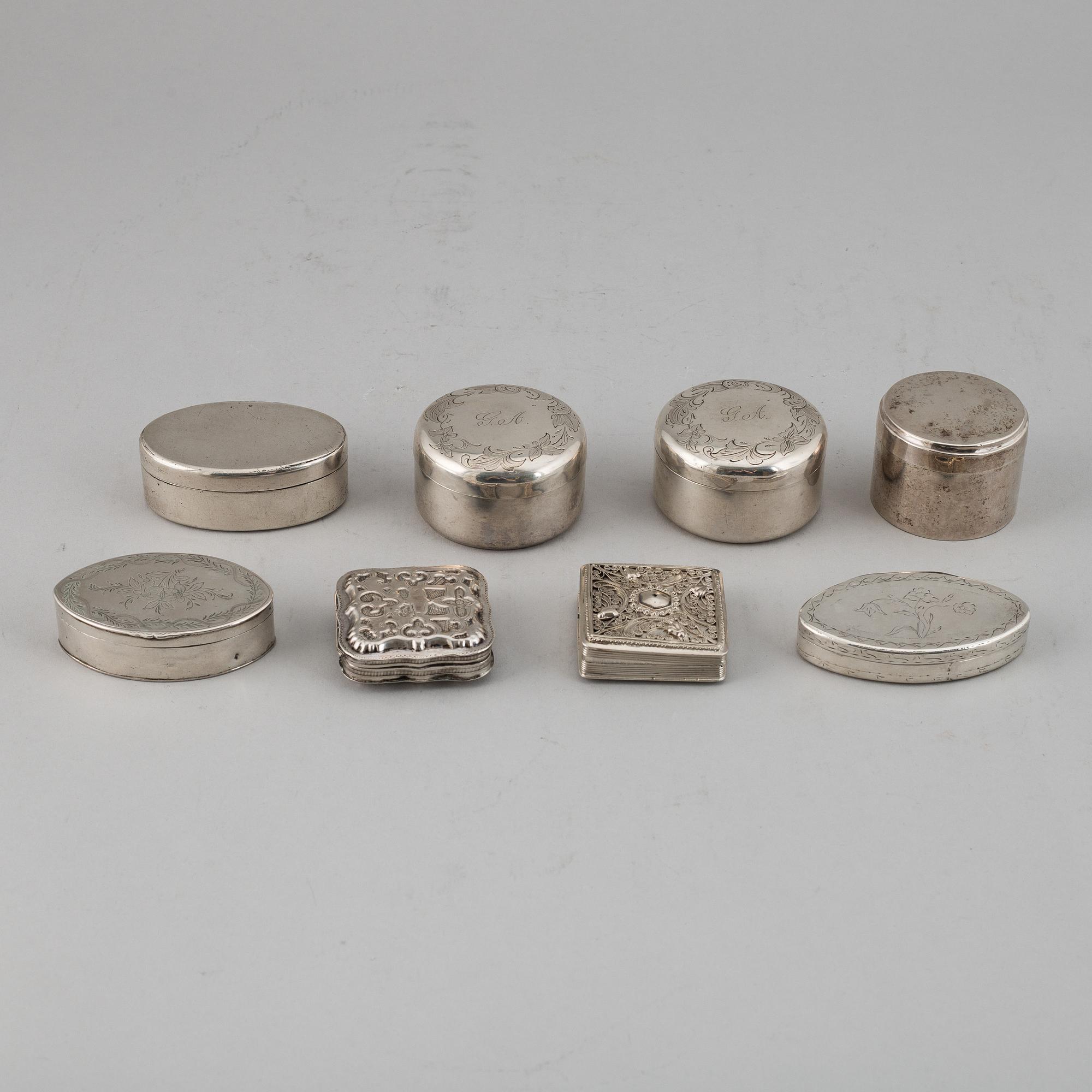 DOSOR, 8 stycken, silver. Sent 1700/1800-tal.