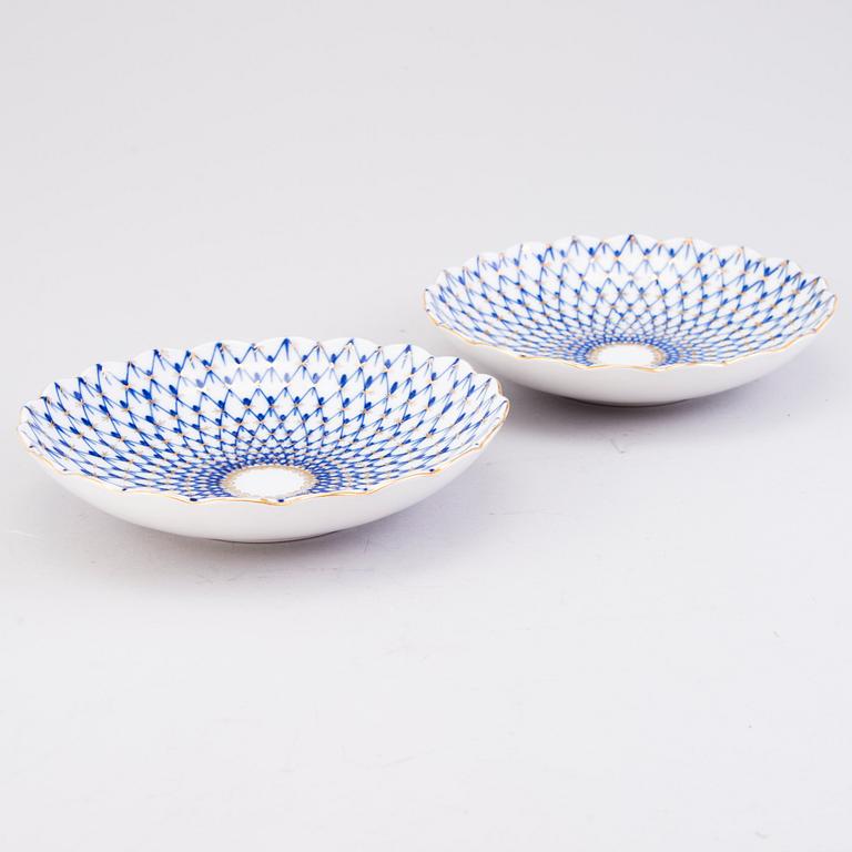 A 34-piece 'Cobalt Net' porcelain set for coffee and tea, Lomonosov, Soviet Union.