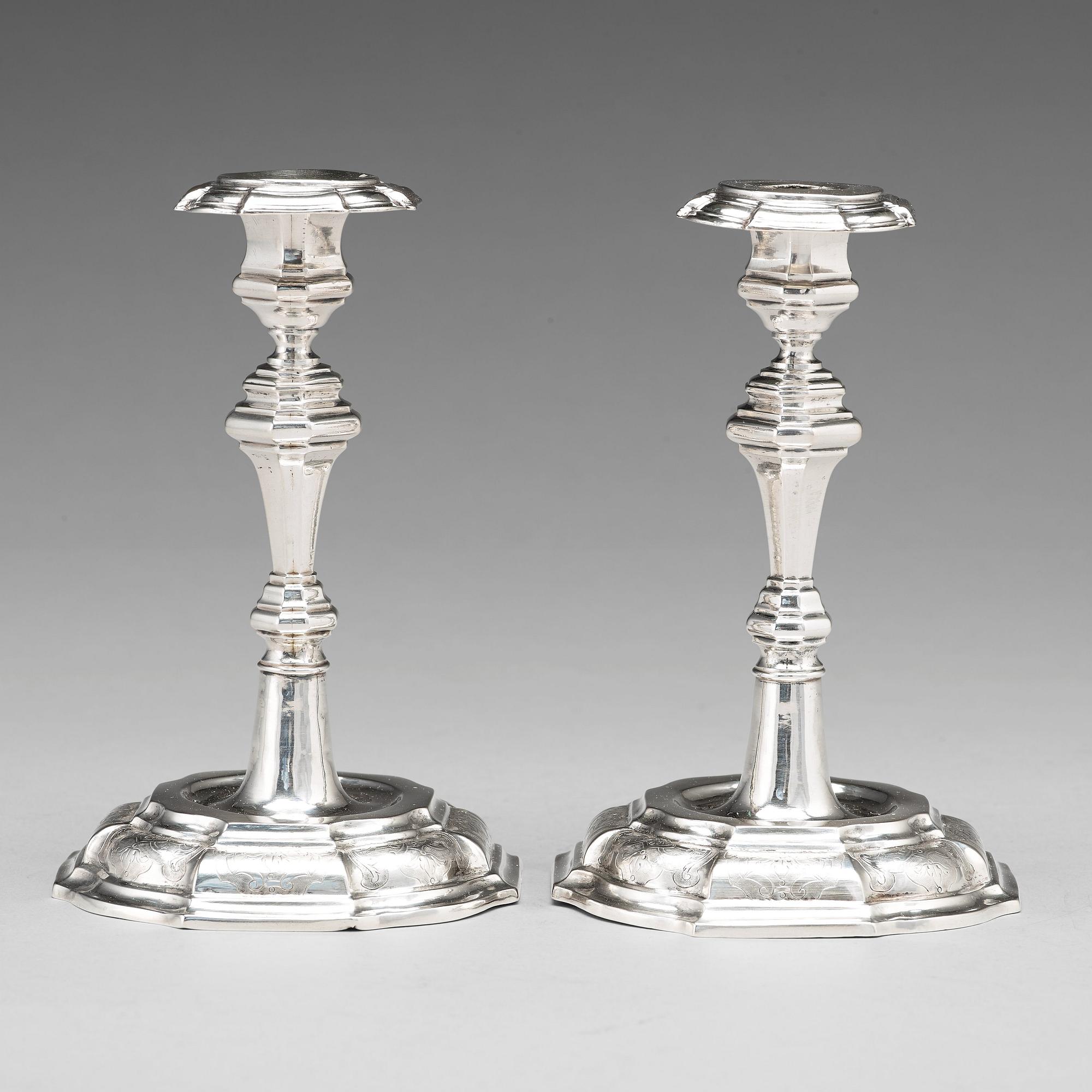 A pair of Swedish 18th century silver candlesticks, mark of Lucas von der Hagen, Stockholm 1728.