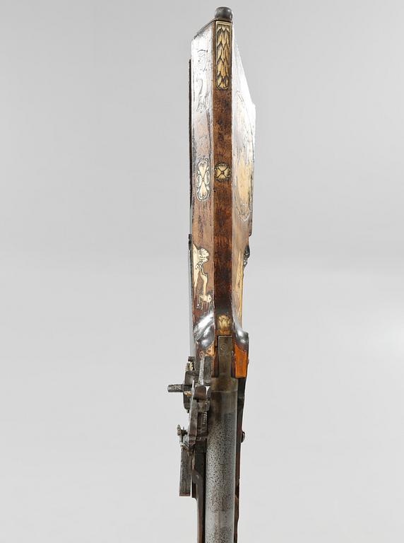 A wheel-lock rifle, probably Germany, 17th century.