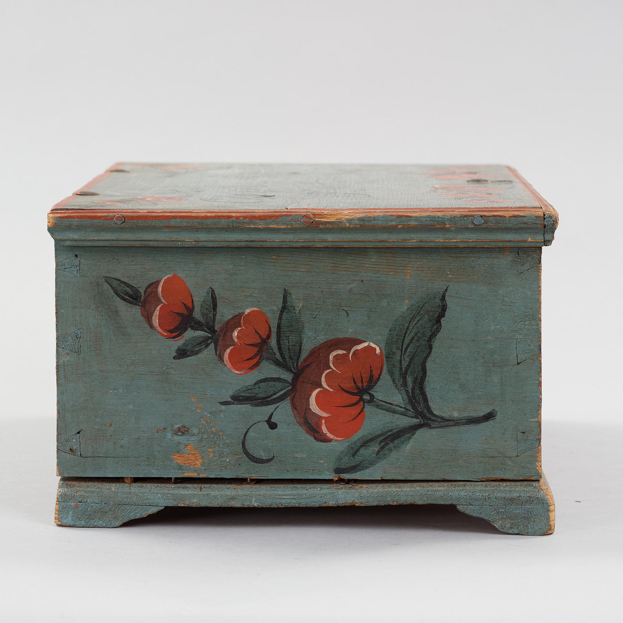 a painted swedish wooden box dated 1812.