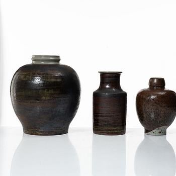 Carl-Harry Stålhane, three unique stoneware vases, Designhuset, Lidköping.