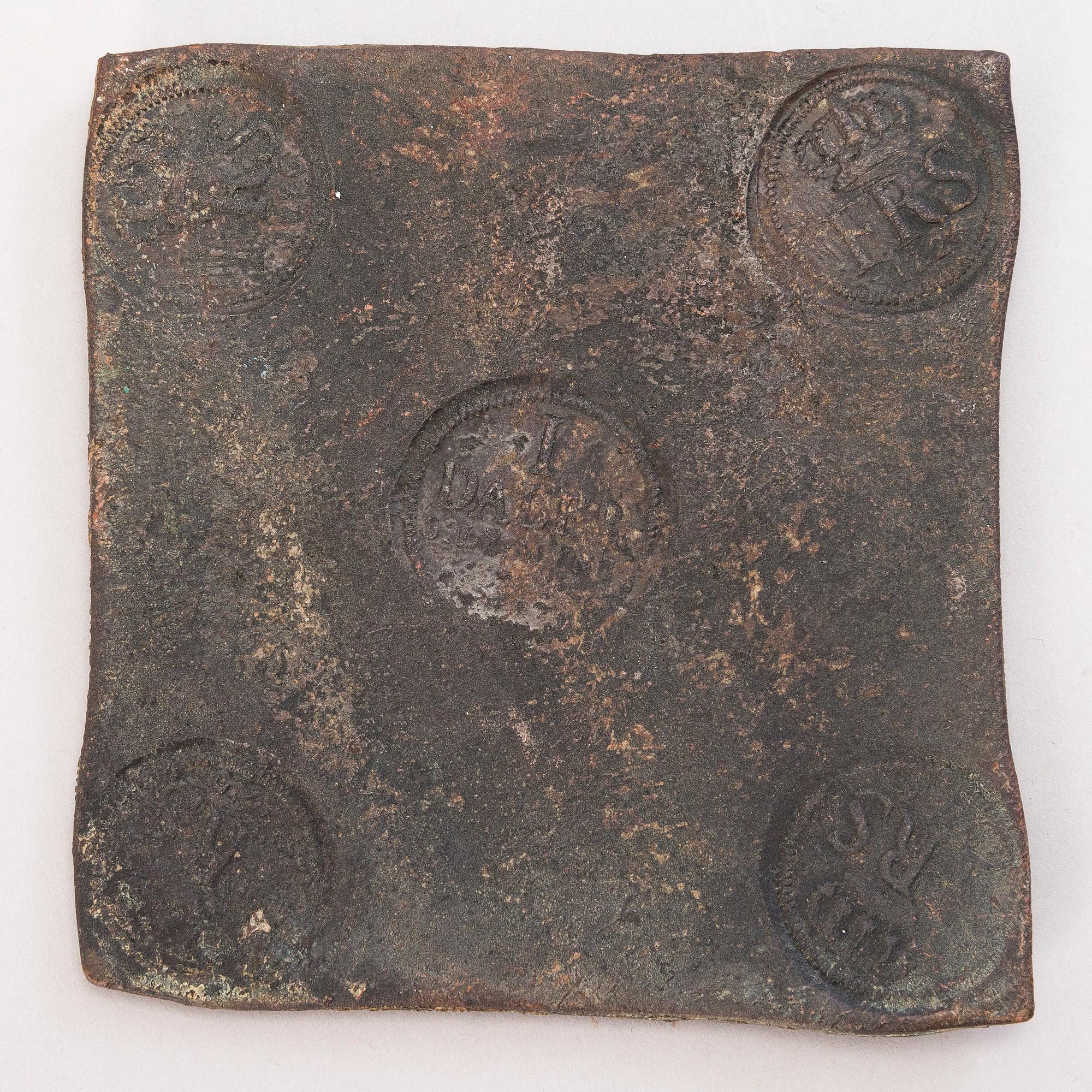 A Swedish copper plate, 1 Daler silvermynt, Fredrik I 1726.